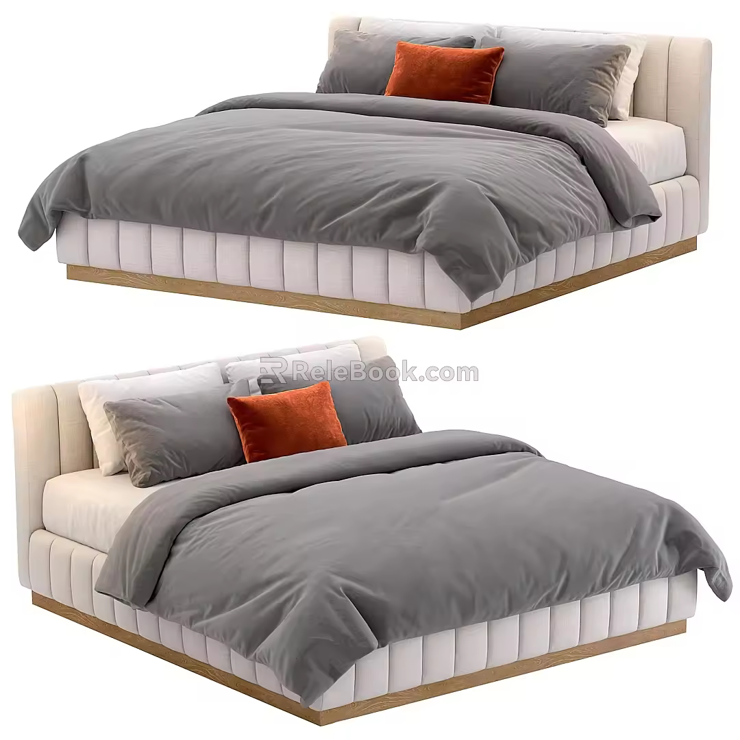 Double Bed Leather Double Bed Pillow Solid Wood Side Table Round Side Table poliform 3d model
