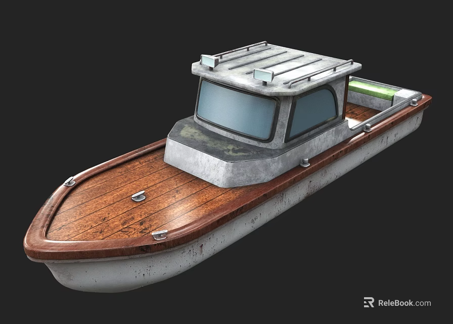 Small Yacht With Wooden Deck Gray Hull And Metal Top Structure 3d model 