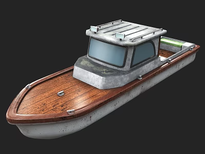 Small Yacht With Wooden Deck Gray Hull And Metal Top Structure 3d model