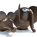 Handcrafted Wooden Mouse And Elephant Dolls With Walnut Wood And Green Eyes