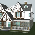 Classic Detached Villa Featuring Stone Exterior Wooden Accents Gabled Roof And White Fence