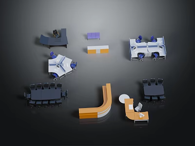 Modern Office Furniture Collection Featuring Conference Tables Ergonomic Chairs Curved Desks And Storage Units 3d model