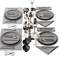 Elegant Modern Dinnerware Set with Plates Cutlery Wine Glasses and Placemats