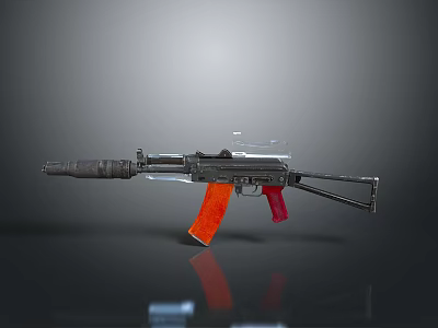 Modern Assault Rifle With Metal Barrel Orange Stock And Red Grip 3d model