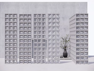 Modern Geometric Room Dividers With Hollow Designs And Indoor Plant Decor 3d model