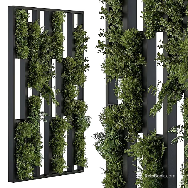 Lush Green Living Wall With Vertical Plants On Black Frames 3d model
