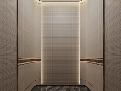 Modern Elevator Lobby With Beige Textured Walls Wooden Trim Marble Flooring And Recessed Lighting 3d model