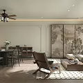 Warm Retro Integrated Living And Dining Room With Comfortable Furniture And Bright Natural Lighting