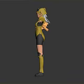 3D Female Character Model With Yellow Outfit Black Accents Elf Ears Hat And Long Boots