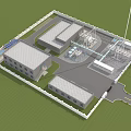 Industrial Factory Layout With Multiple Buildings Roads Power Transmission Towers Parking Area And Green Lawn