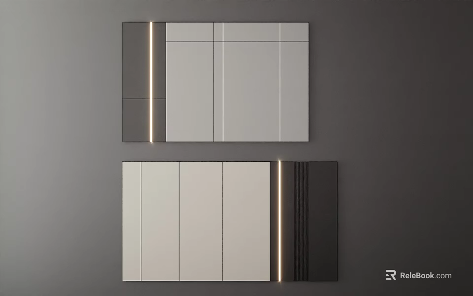Modern Background Wall Design With Mirror Panels And LED Lighting Strips 3d model