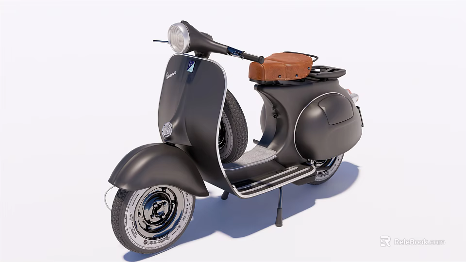 Vintage Black Motorcycle With Brown Leather Seat And Classic Chrome Wheels Design 3d model 