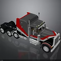 Gray Red And White Heavy Duty Truck 3D Model With Cab And Exhaust Pipes