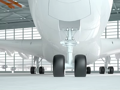 Aircraft Hangar Interior With Airliner Landing Gear 3d model