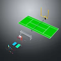 Green Sports Field Layout With Goalpost Basketball Hoop And Various Sports Equipment