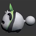 Game Movie Panda Character Cartoon Style with Green Bow Round Face and Black White Fur