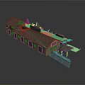 Traditional Architectural Building Model With Brown Roof And Brick Wall Details