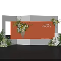 Elegant Wedding Check-in Setup With Orange Backdrop And White Frame Decorations 3d model