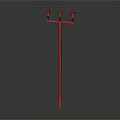 Tall Wooden Utility Pole Standing With Three Green Insulators Against Gray Background