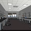 Modern Laboratory Interior With Lab Benches Stools Shelves Windows And Equipment