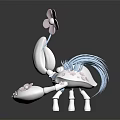 Cute Cartoon Creature Character With Light Blue Hair Holding Pink Flower and Petal-shaped Body