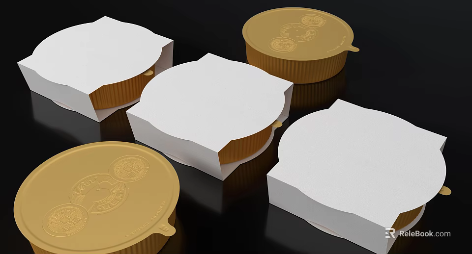 Golden And White Round Patterned Decorative Ornament Set With Intricate Lid Design 3d model 