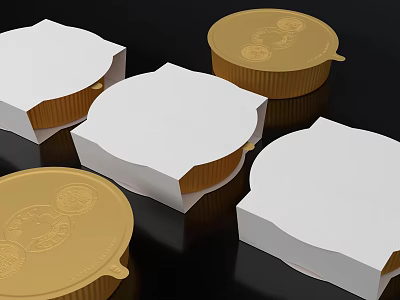 Golden And White Round Patterned Decorative Ornament Set With Intricate Lid Design 3d model