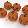 Halloween Themed Decorative Ornament Set With Carved Pumpkins And Small Candle