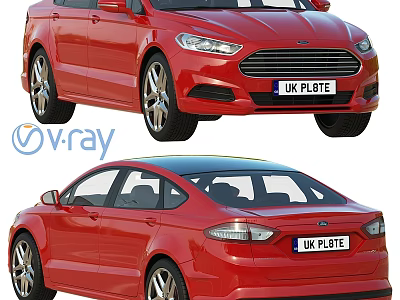 Red Sedan Car With UK License Plate V-Ray Rendered Front And Rear Views 3d model