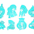 Blue Pendants With Traditional Patterns And Human Figures Hand Carved Hollowed Out Ethnic Decorations