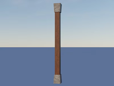 Vertical Brown Column With Stone Base And Top Against Blue Sky And Water 3d model