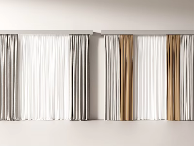 Two Rows of Gray White Brown Striped Curtains in Simple Modern Style 3d model