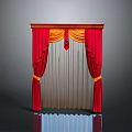 Red And Gold Velvet Curtain With Sheer Center Panel And Golden Tassel Accents