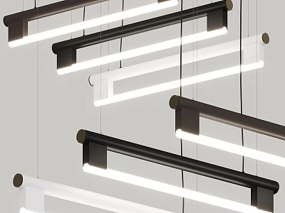 Modern Linear Chandeliers Hanging with Black and White Frames and Sleek Illuminated Strips 3d model