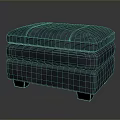 Dark Blue Leather Square Footstool With Double Layered Design And Black Short Legs