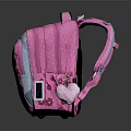 Pink Children's Backpack With Teddy Bear Design Polka Dots Bow And Pom Pom Decoration
