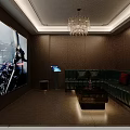 Modern KTV Room Featuring Large Screen Leather Sofa Touchscreen Console And Chandelier Coffee Table 3d model