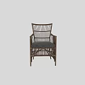Rattan Leisure Chair with Gray Padded Seat and Armrests for Comfortable Relaxation