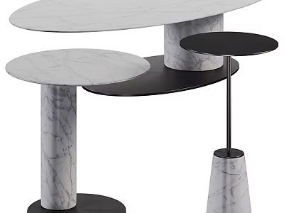 Modern Marble Coffee Table With Oval Top And Black Base In Different Heights 3d model