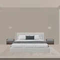White Double Bed With Headboard In Light Toned Bedroom With Nightstands Pendant Lights And Curtains