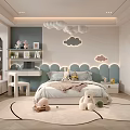 Cozy Modern Kids Room Interior With Cloud Decor Bed Stuffed Toys And Desk