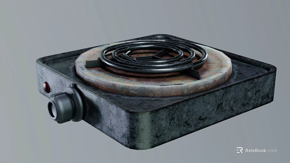 Vintage Electric Stove Burner Kitchen Appliance With Coil Heating Element And Metal Base 3d model 