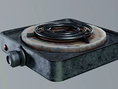 Vintage Electric Stove Burner Kitchen Appliance With Coil Heating Element And Metal Base 3d model