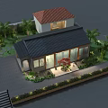 Traditional Detached Villa With Red Tile And Black Roof Garden Palm Trees And Lighting