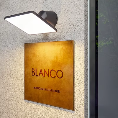 Modern Wall Light Mounted on Concrete Wall Illuminating Gold BLANCO Sign 3d model