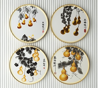 New Chinese Round Frame Painting Decorative Painting 3d model