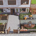 Rural Landscape With Courtyard Stone Path Vegetable Gardens Pergola And Leisure Seating