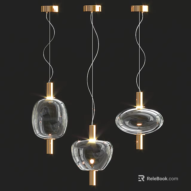 Modern Transparent Glass Pendant Lights With Golden Metal Accents And Various Shapes 3d model 