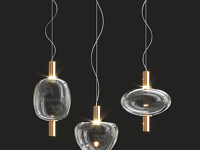Modern Transparent Glass Pendant Lights With Golden Metal Accents And Various Shapes 3d model