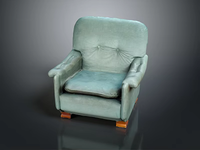 Light Green Upholstered Single Sofa With Armrests And Wooden Legs Design 3d model